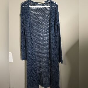 Hippie Laundry Open-Knit Crochet Navy Longline Women's Cardigan Sweater